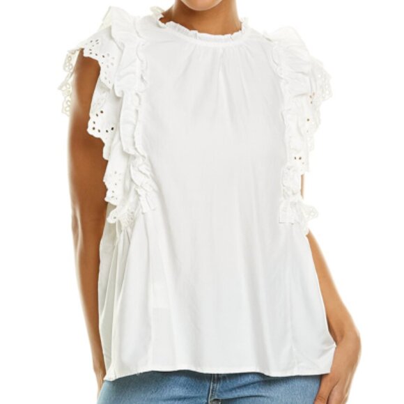 Avantlook Tops - Avantlook Ruffled Silk Top White 100% Silk Eyelet Detail Women's Size L